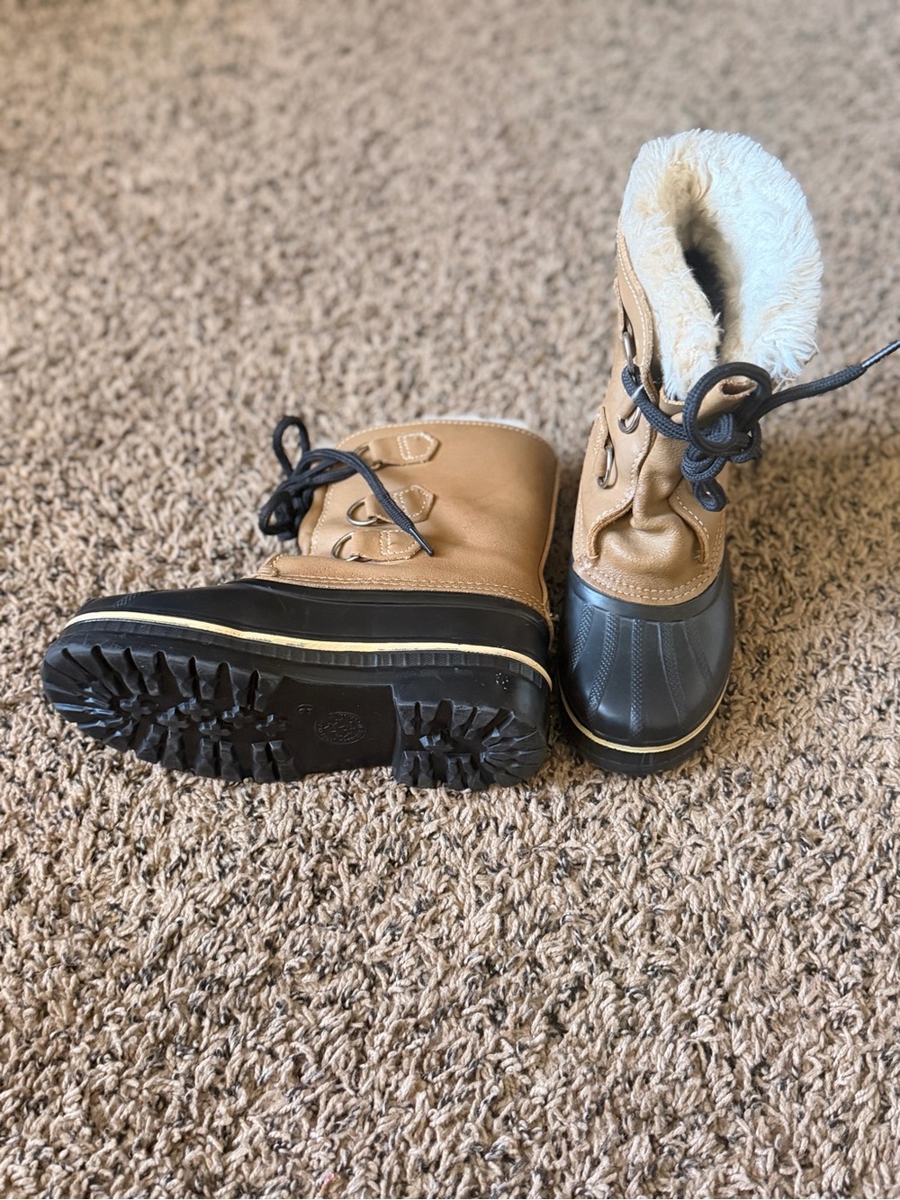 Sorel Kids Tan and Black Waterproof Snow Boots with Fleece Collar